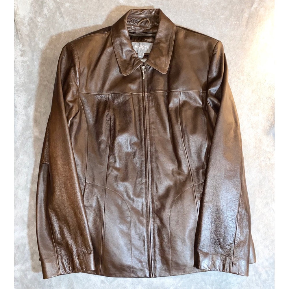 Wilsons Leather Men's Brown Genuine Leather Jacket Zip Front Thinsulate XL